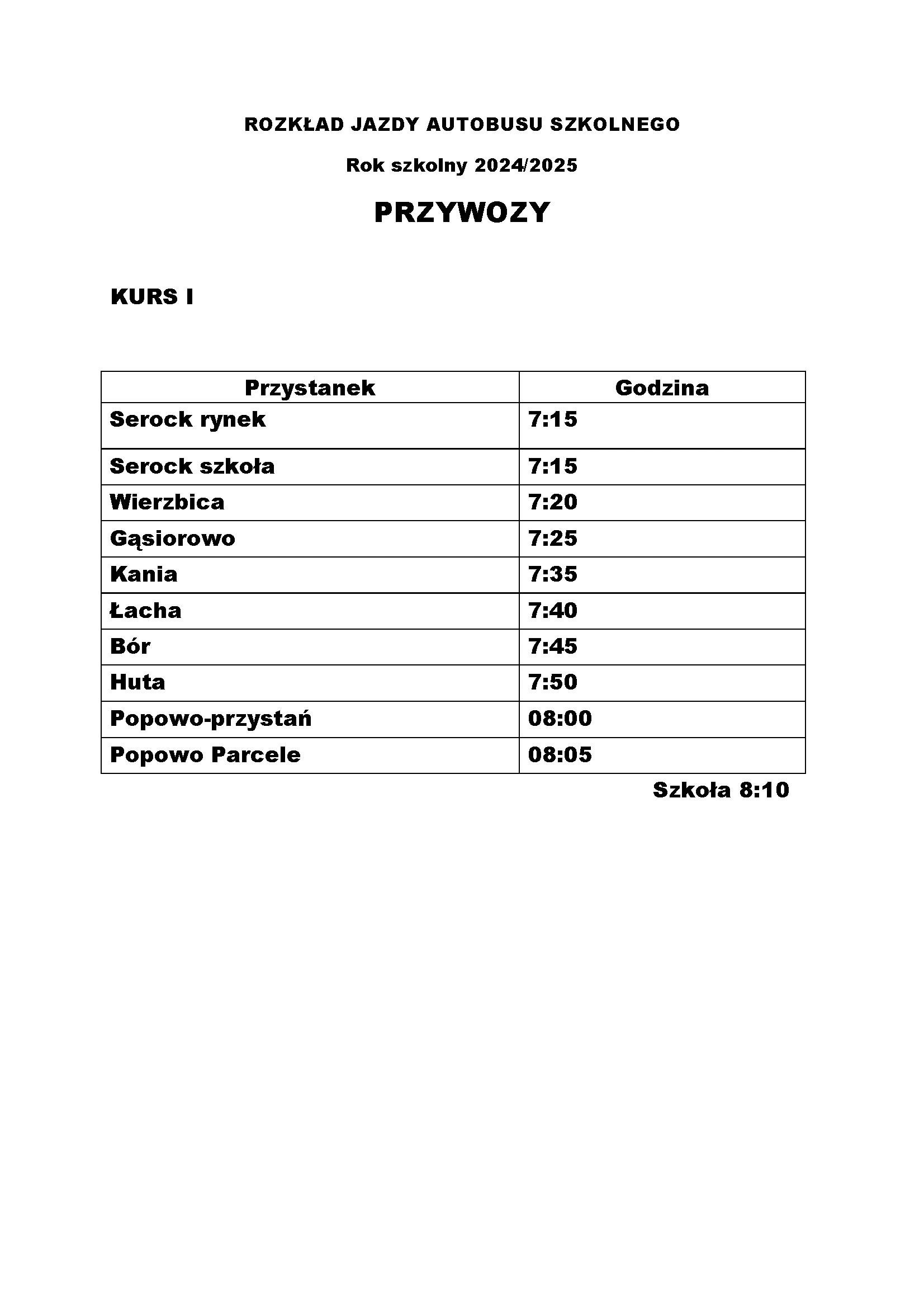 Rozkład jazdy busa 1